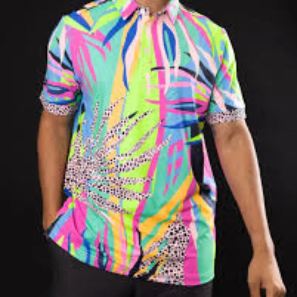 Sunday Swagger Lolla Golf Polo Shirt Size 2XL XXL Colorful Stretch UPF 40 NWOT